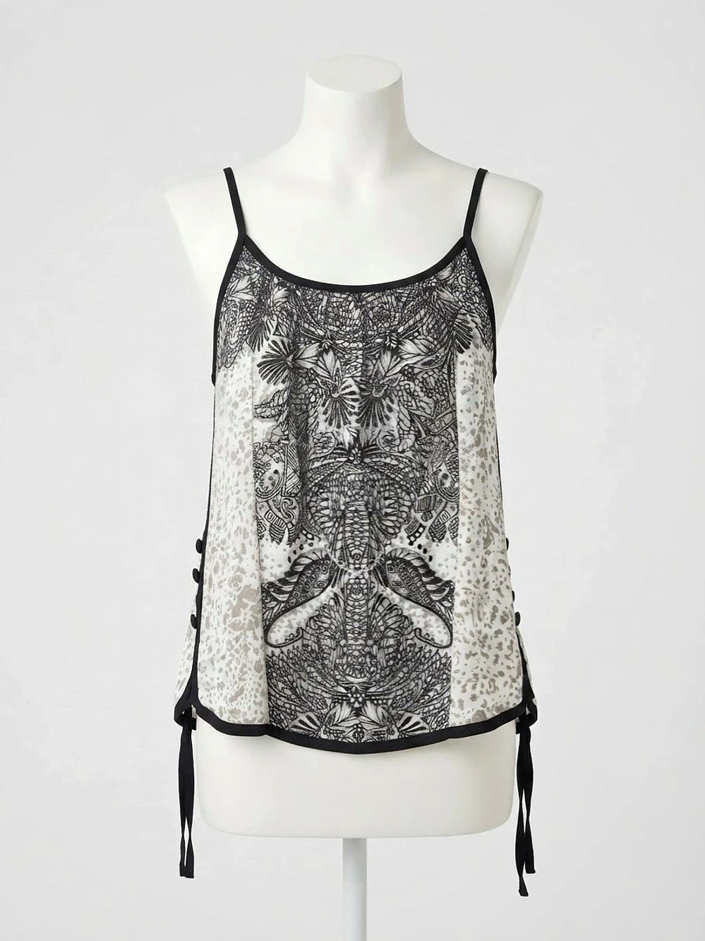 Free People OB818565 Floral Cami in White & Black Size XS NWT
